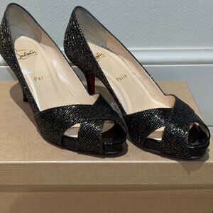 Christian Louboutin Shelley Black Gold Glitter 90 Pumps EU 37, US 7
